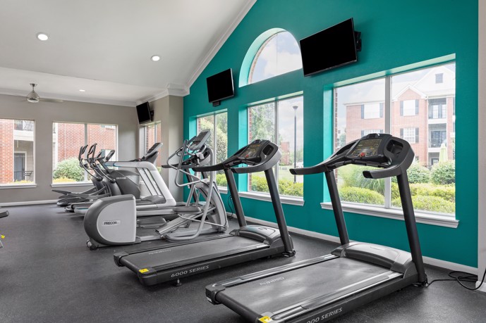 A well-equipped fitness center with a variety of exercise machines, weights, and cardio equipment, offering residents a convenient space to maintain an active and healthy lifestyle.