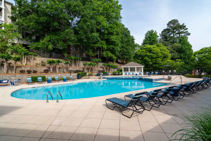 The pool area at Preston Hill, offering residents a refreshing retreat for relaxation and recreation.