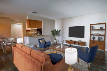Living room with hardwood-style flooring