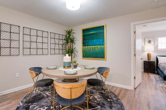 The dining area with a spacious layout, elegant furnishings, and ample natural light, this dining space provides residents with the perfect setting.
