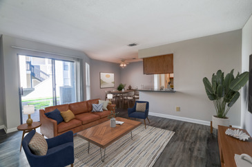 Open living room with sliding doors