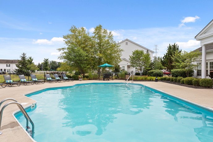 The pool area at Schirm Farms, providing residents with a refreshing retreat