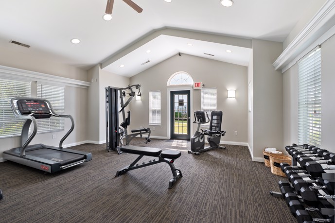 The fitness center at Schirm Farms, equipped with modern facilities and equipment 