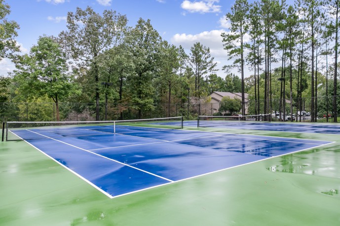 The tennis court area at Ridge Crossings, shown while wet. 