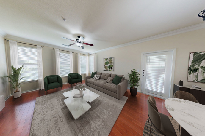 A stylish living room interior design at Sixteen50 at Lake Ray Hubbard
