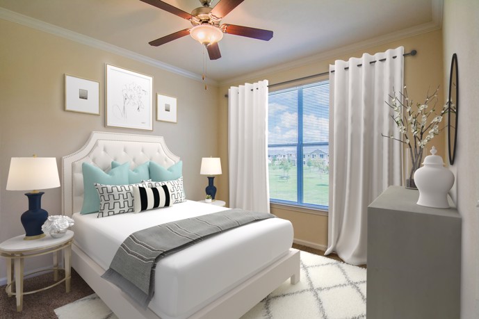 The bedroom design at Sixteen50 at Lake Ray Hubbard, providing a glimpse into the comfortable living spaces.