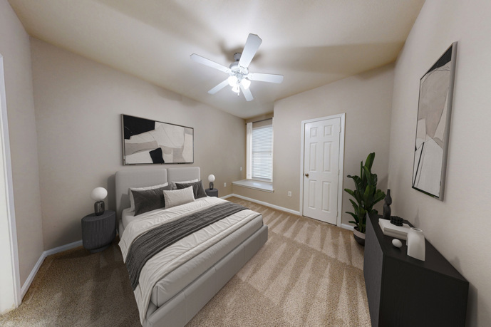 The bedroom design at Sixteen50 at Lake Ray Hubbard, providing a glimpse into the comfortable living spaces.