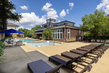 Pooslide lounge near the hot tub at The Chelsea in Columbus, OH.
